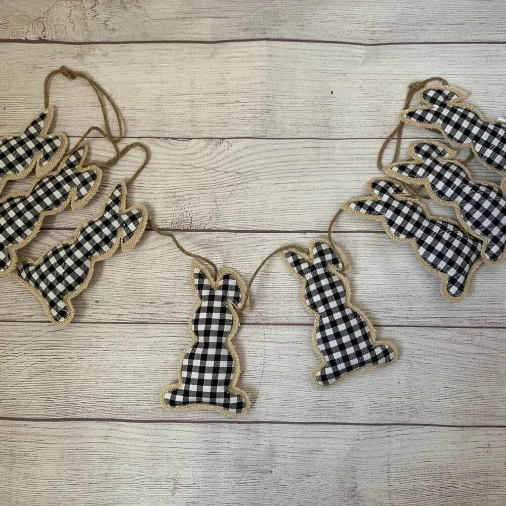 Rabbit Hill Farm Buffalo Plaid and Burlap Bunny Rabbit Garland Easter 6ft